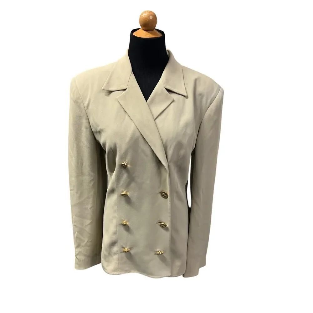SILK SALVATORE FERRAGAMO VINTAGE DOUBLE BREASTED BLAZER WITH GOLD HEEL BUTTONS